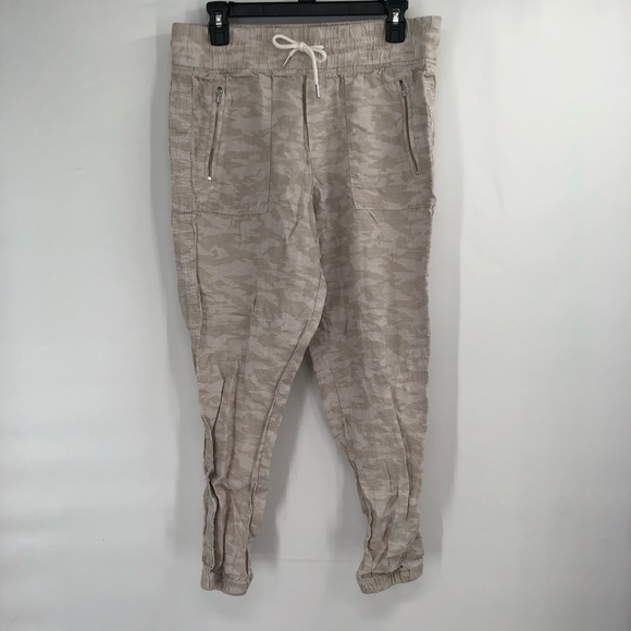 ATHLETA Cabo Tide Linen Jogger Pant 10 Camo Camouflage Tan Ivory Summer 531156 - Picture 2 of 7